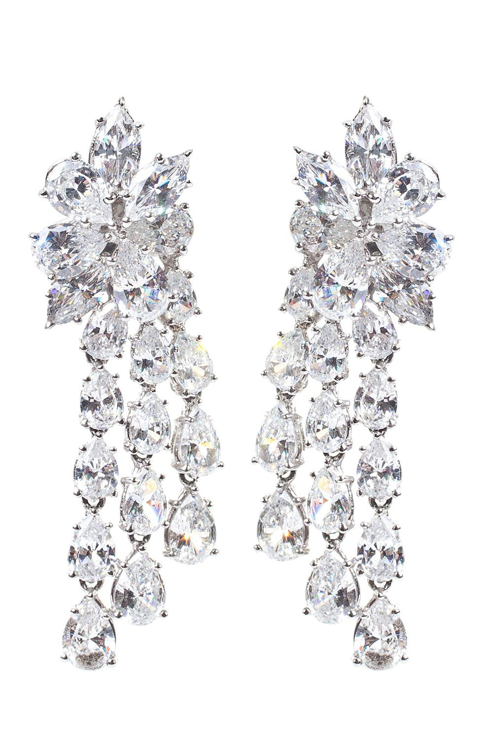 FANTASIA by DESERIO-Cluster CZ Drop Earring-WHITE
