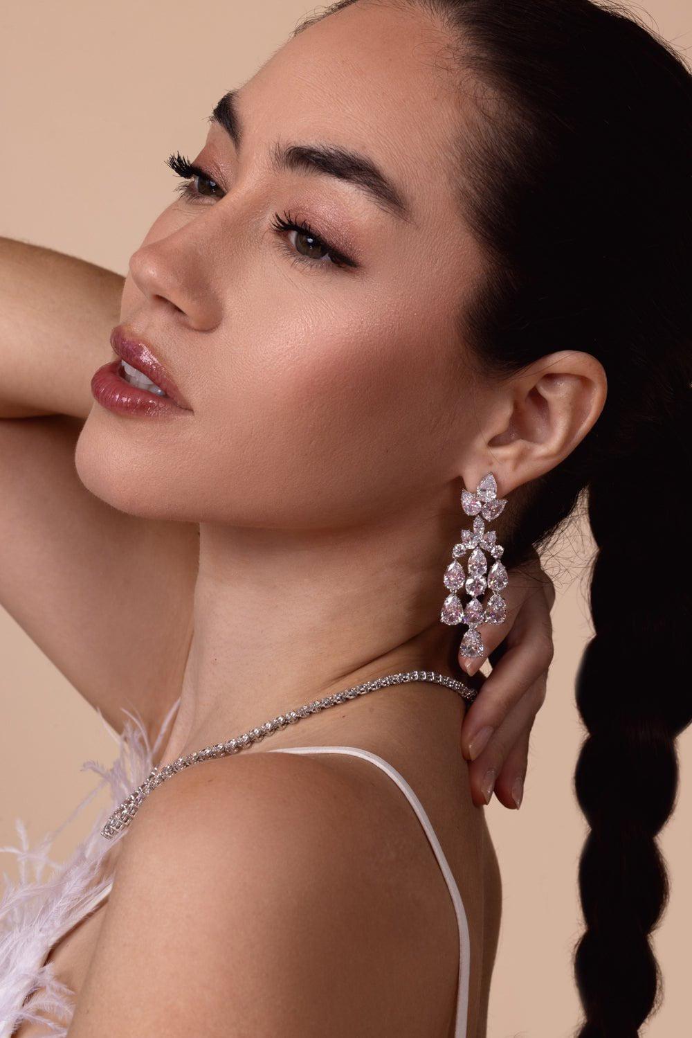 FANTASIA by DESERIO-Cluster Pear Drop Earrings-WHITE