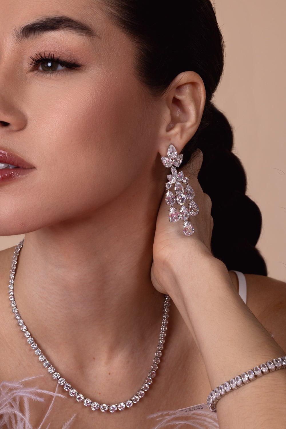FANTASIA by DESERIO-Cluster Pear Drop Earrings-WHITE