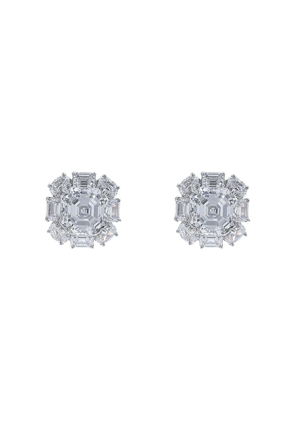 Cushion Cut Stud Earrings-WHITE-JEWELRYBOUTIQUEEARRING-FANTASIA by DESERIO