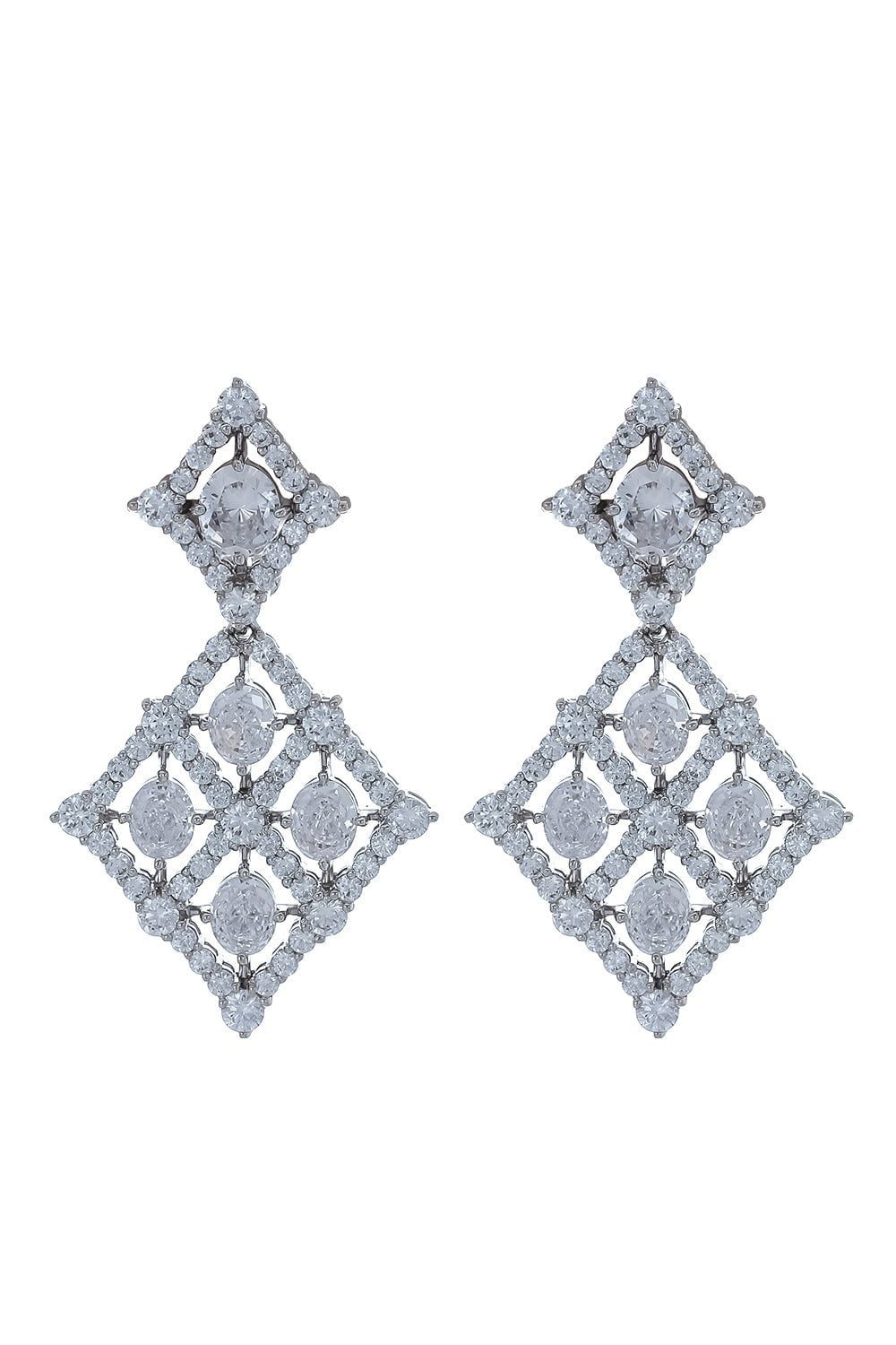 FANTASIA by DESERIO-Diamond Shape Chandelier Earrings-WHITE