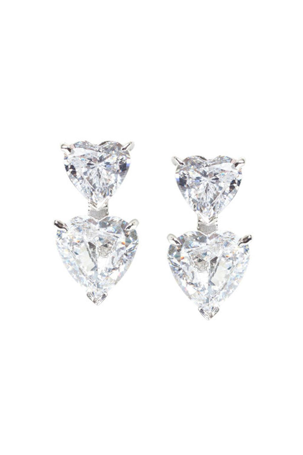 FANTASIA by DESERIO-Double Heart Drop Earrings-WHITE