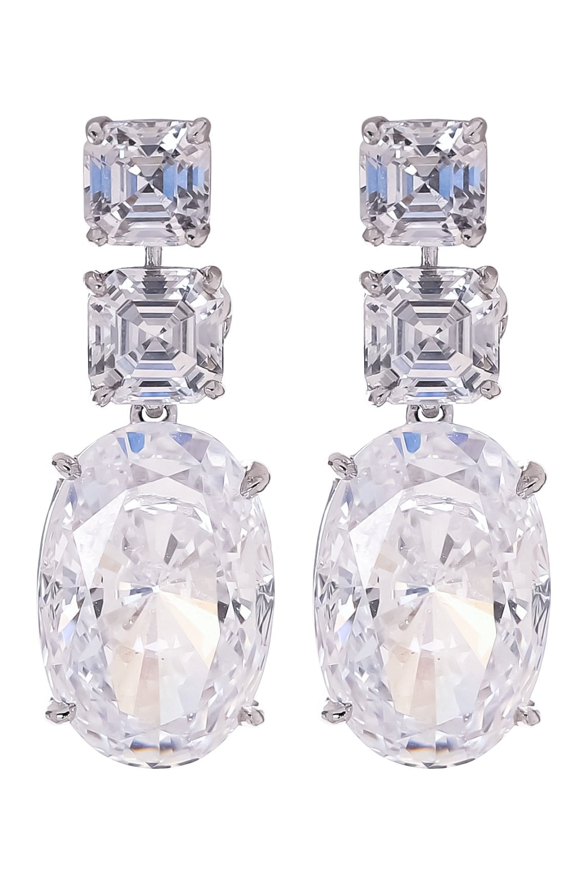 FANTASIA by DESERIO-Double Square Oval Drop Earrings-WHITE