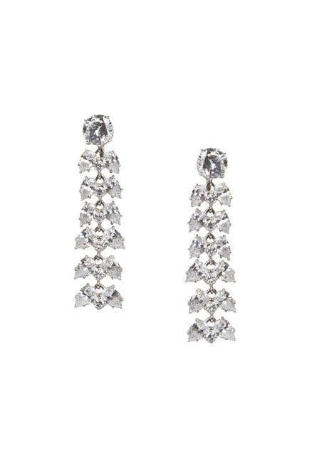 FANTASIA by DESERIO-Cz Long Cluster Earrings-WHITE GOLD