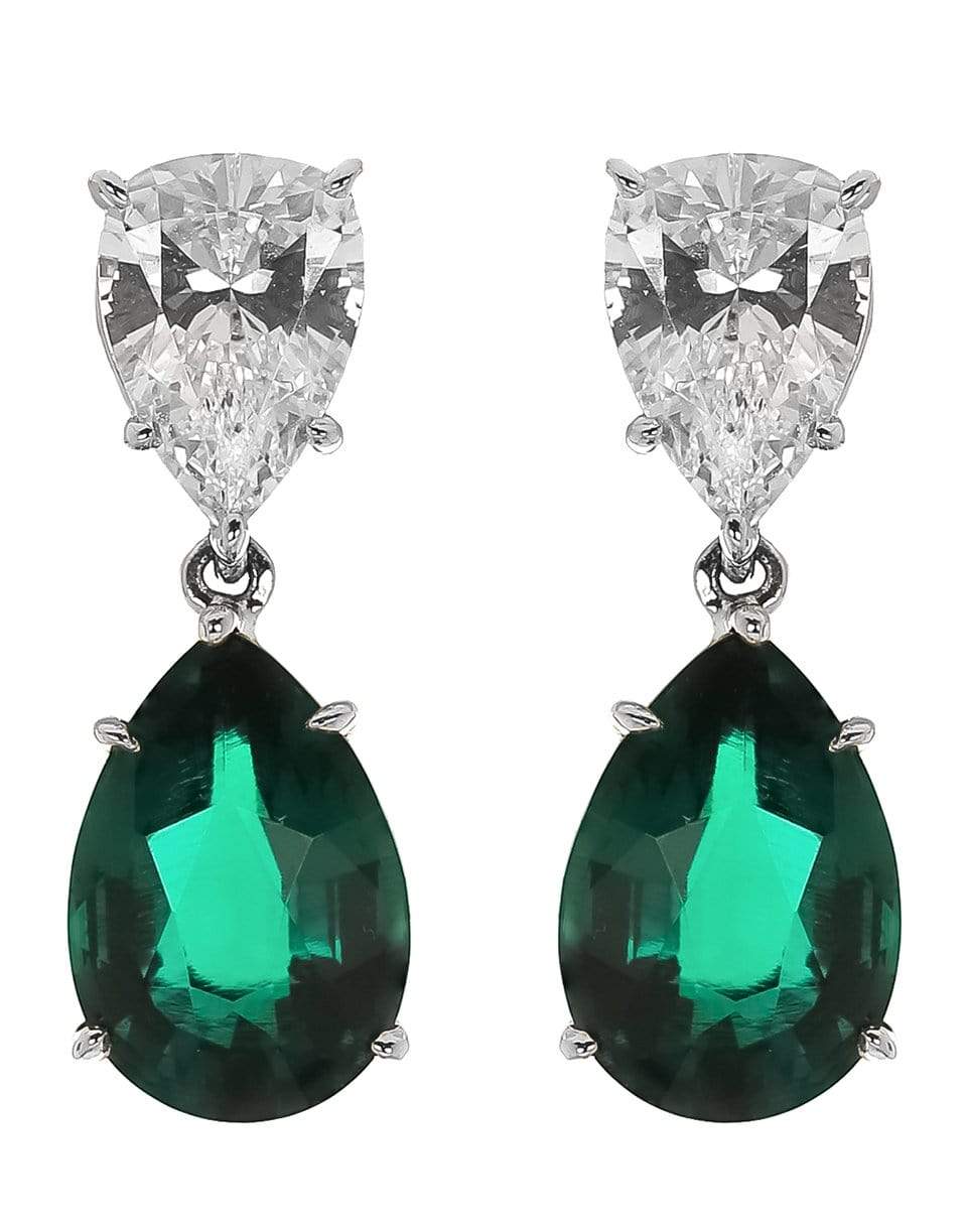 FANTASIA by DESERIO-Emerald Pear Drop Earrings-WHITE GOLD