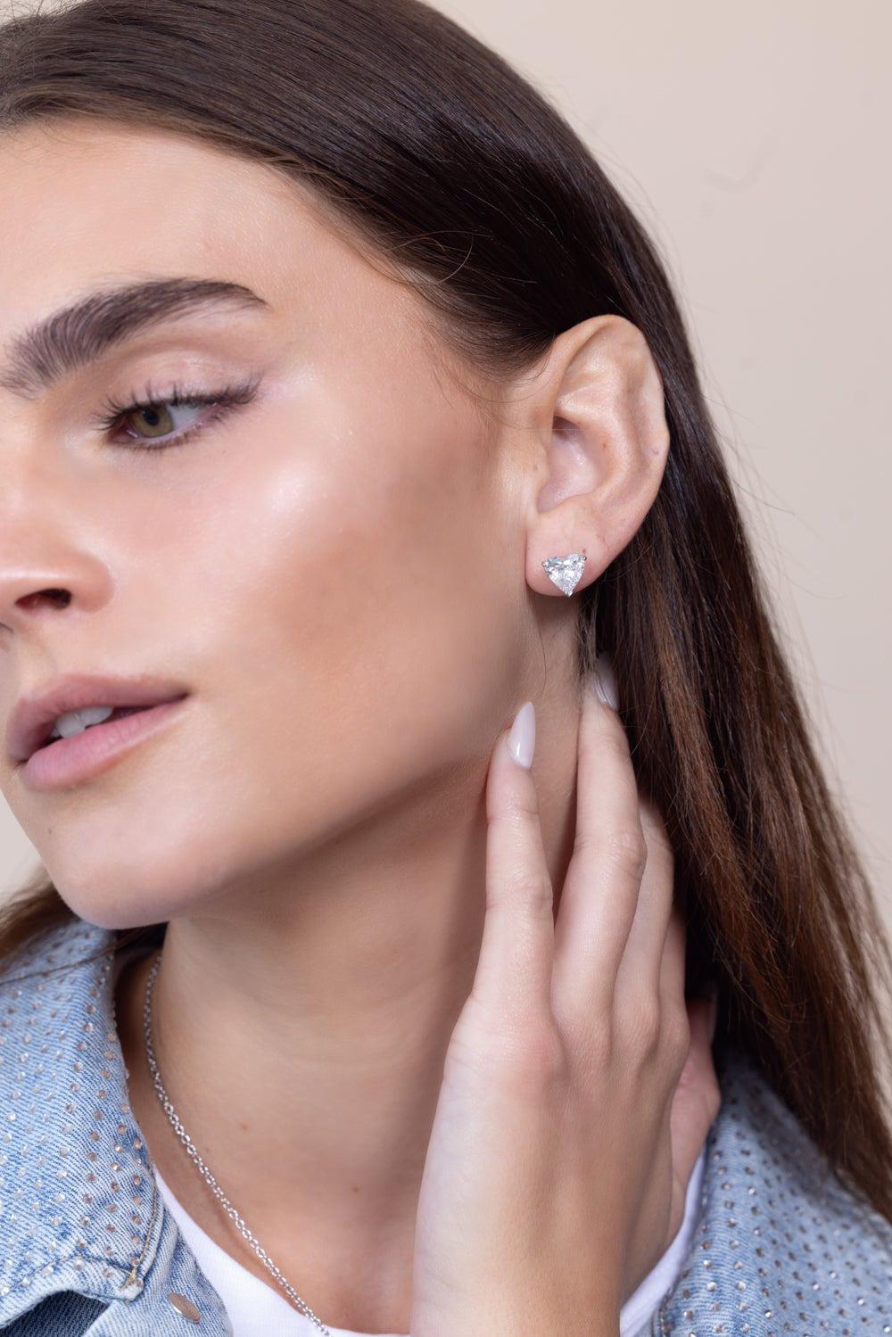 FANTASIA by DESERIO-Heart Stud Earrings-WHITE GOLD