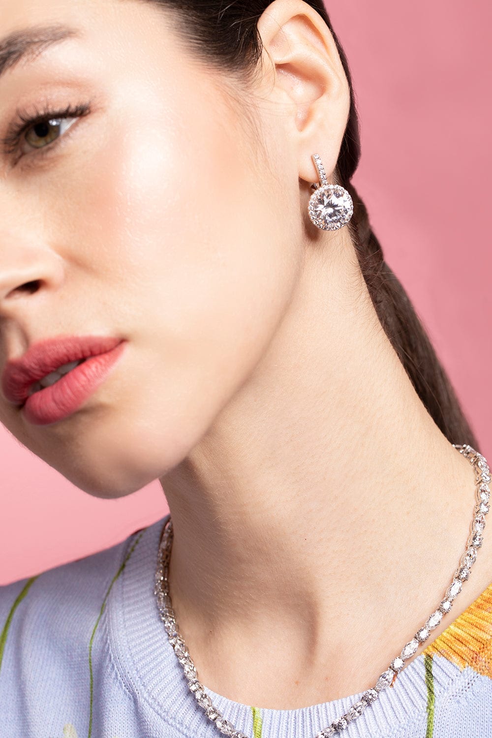 FANTASIA by DESERIO-Pave Solitaire Drop Earrings-WHITE GOLD