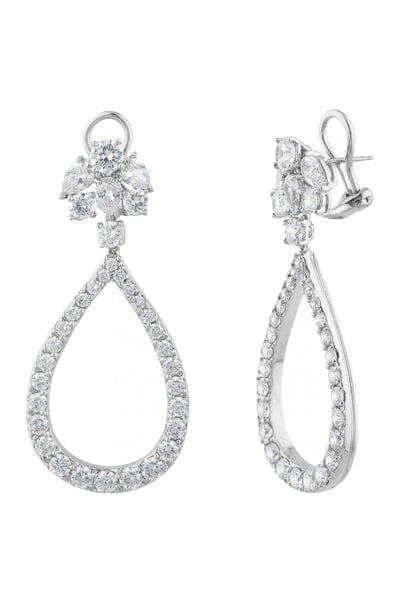 FANTASIA by DESERIO-Small Cluster Open Pear Drop Earrings-WHITE GOLD