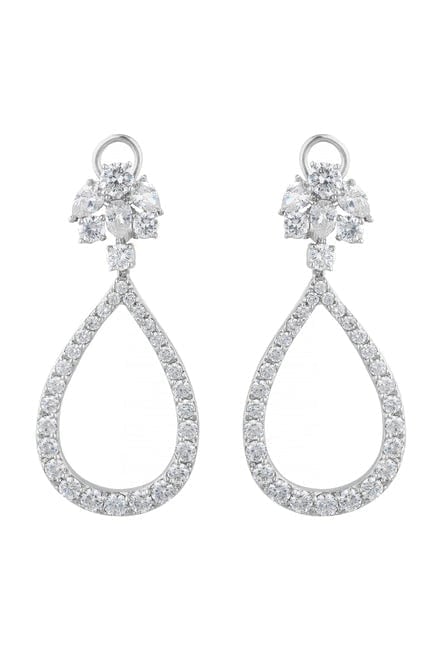 FANTASIA by DESERIO-Small Cluster Open Pear Drop Earrings-WHITE GOLD