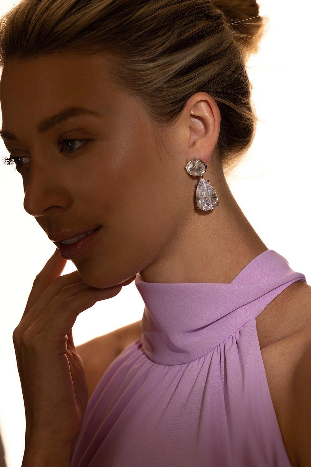 FANTASIA by DESERIO-Large Pear Drop Earrings-WHITE