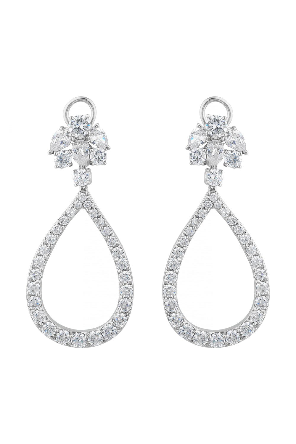 FANTASIA by DESERIO-Open Pear Cluster Earring-WHITE