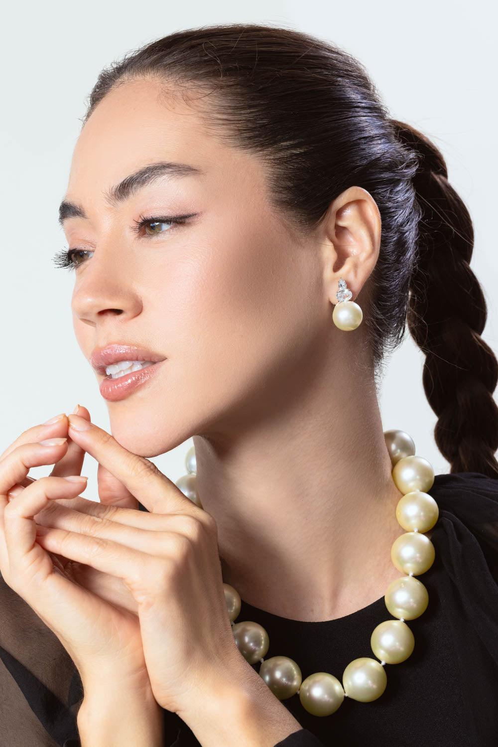 FANTASIA by DESERIO-Oval Cz Pearl Stud Earrings-WHITE