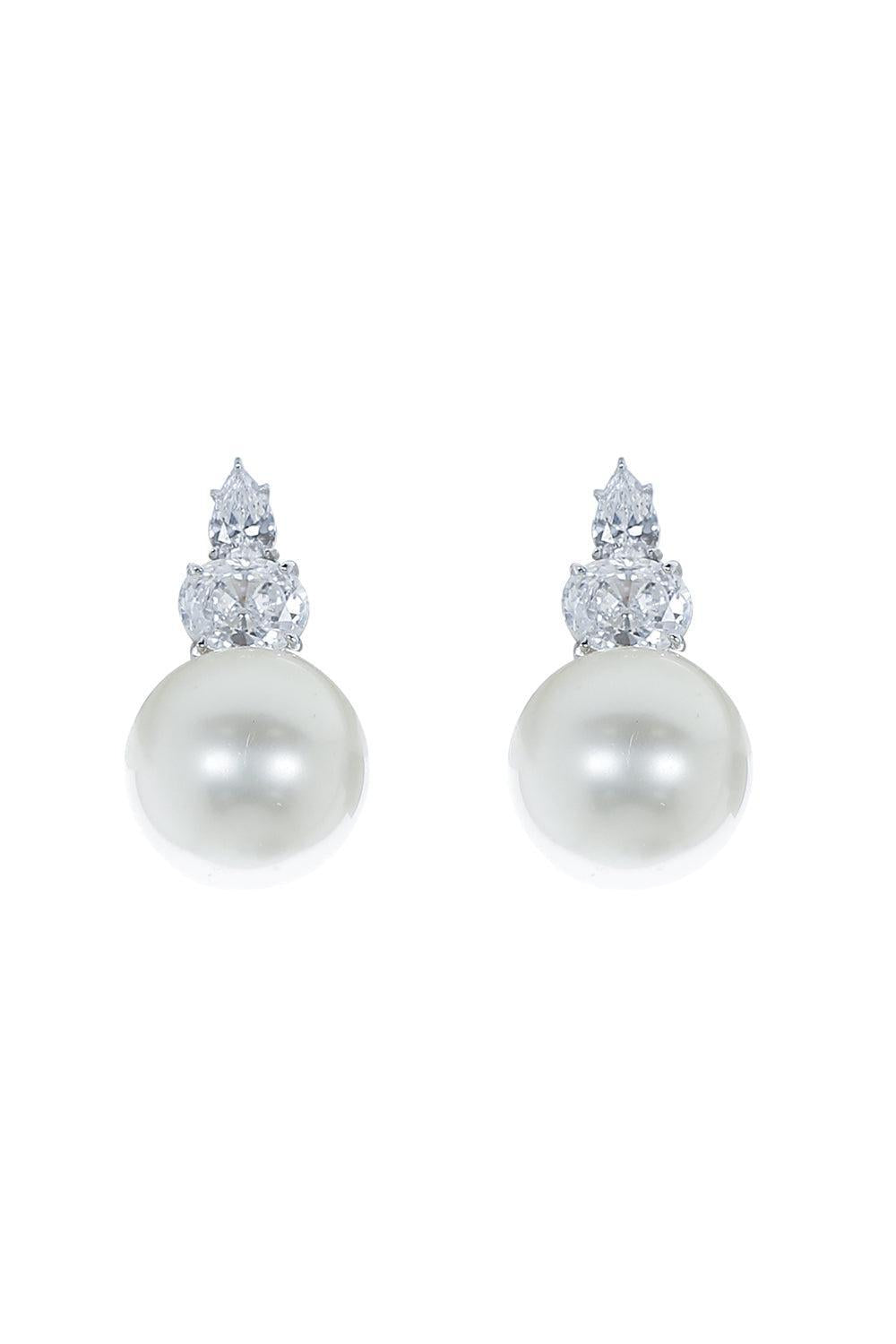 FANTASIA by DESERIO-Oval Cz Pearl Stud Earrings-WHITE