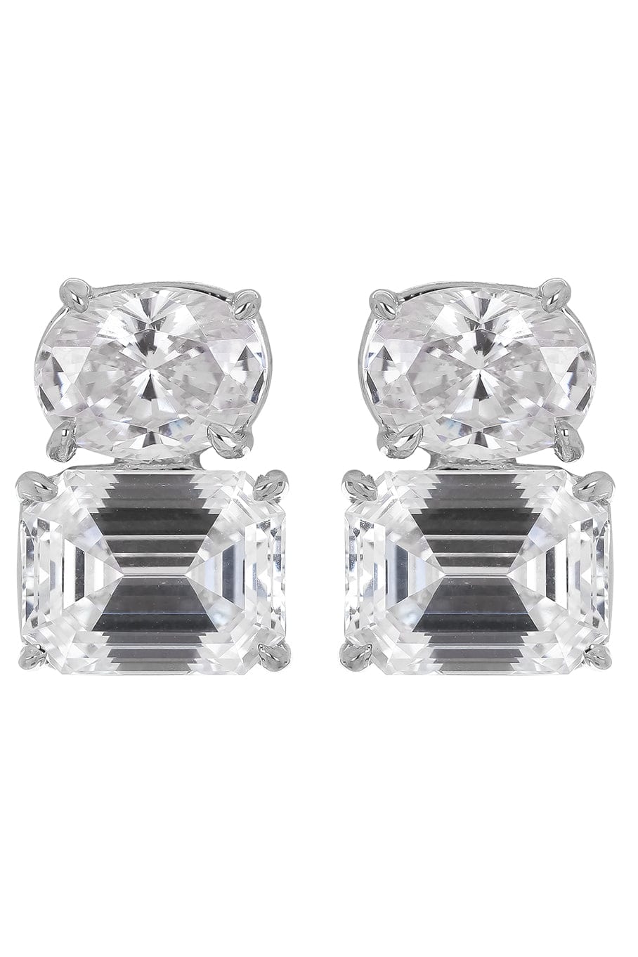 FANTASIA by DESERIO-Oval Emerald Stud Earrings-WHITE