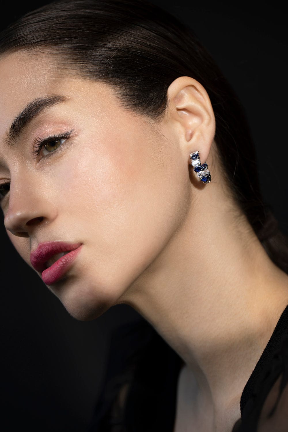 FANTASIA by DESERIO-Oval Sapphire Hoops-WHITE