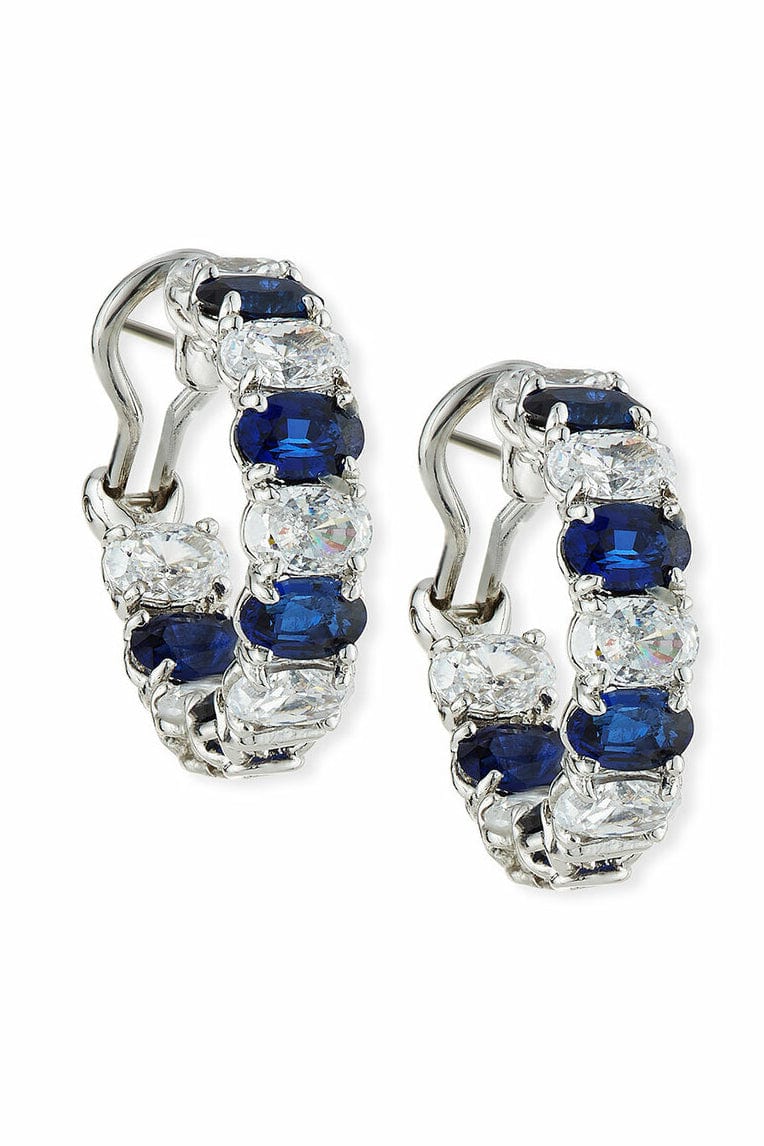 FANTASIA by DESERIO-Oval Sapphire Hoops-WHITE