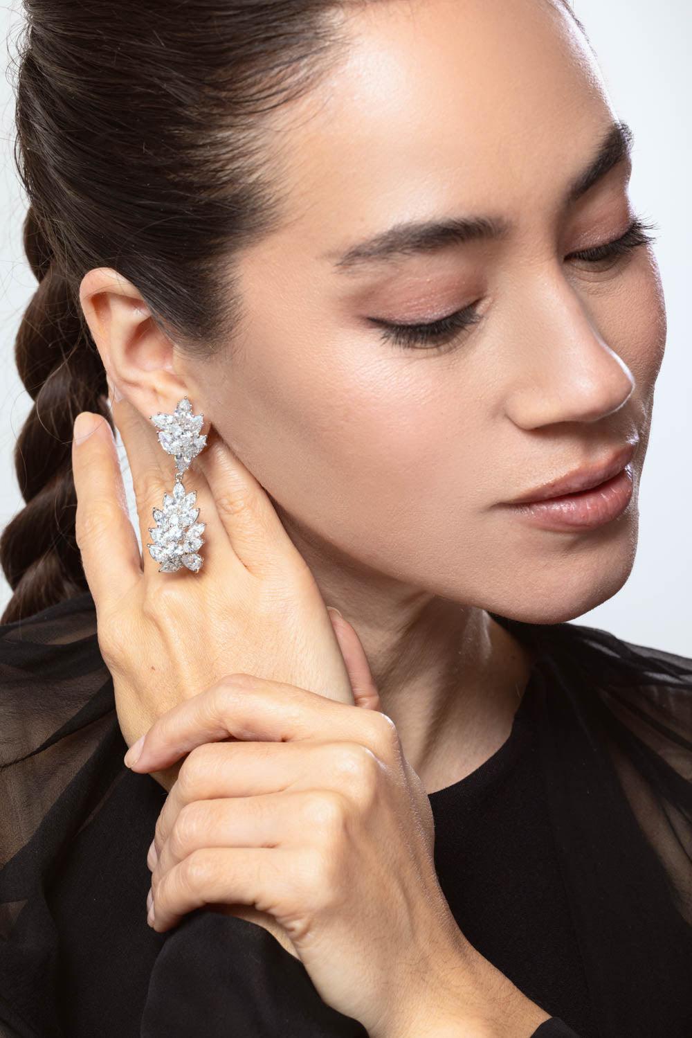 FANTASIA by DESERIO-Pear Round Cluster Drop Earrings-WHITE