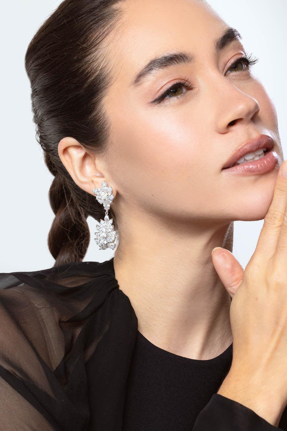 FANTASIA by DESERIO-Pear Round Cluster Drop Earrings-WHITE
