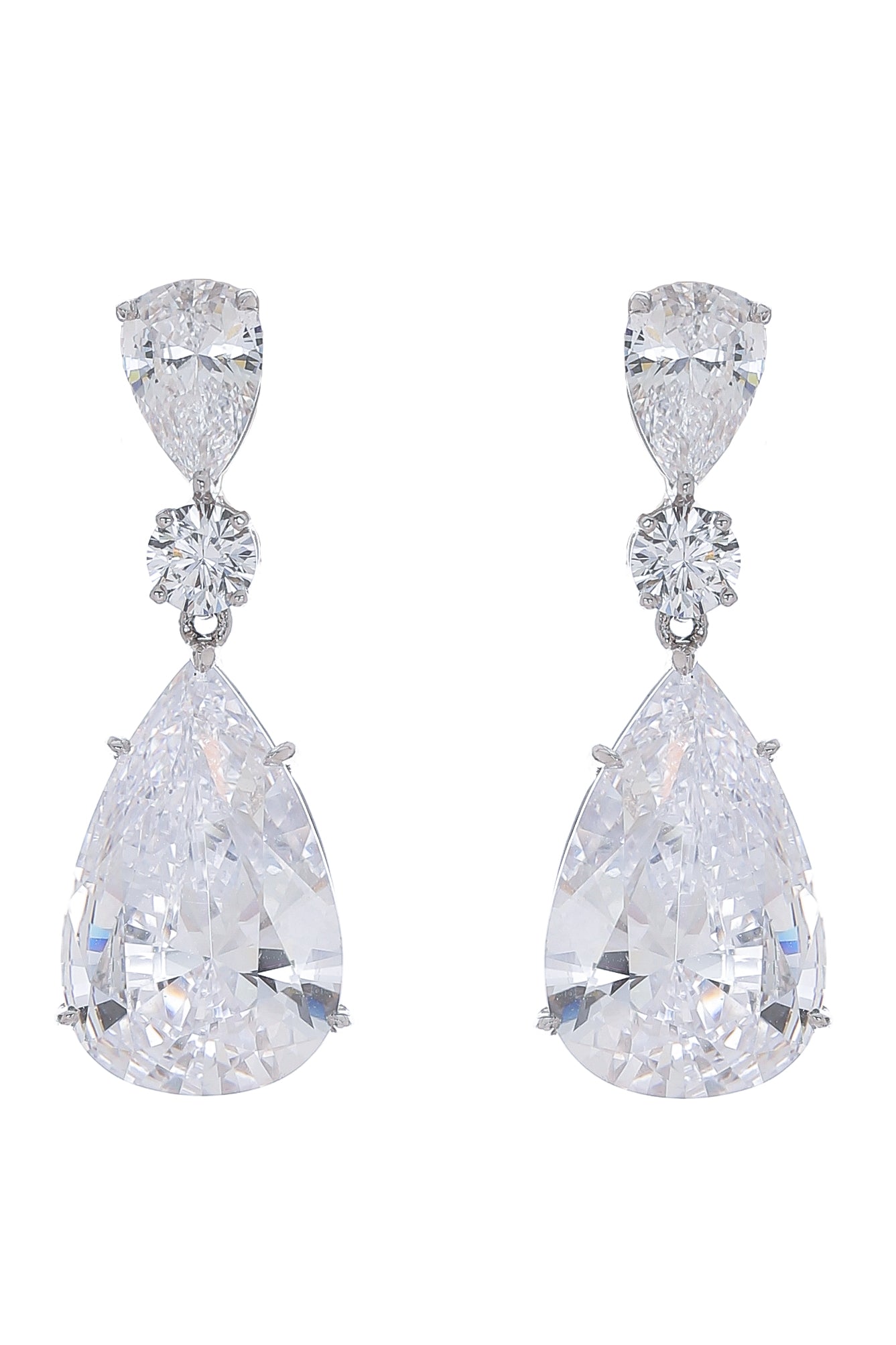 FANTASIA by DESERIO-Pear Round Drop Earrings-WHITE
