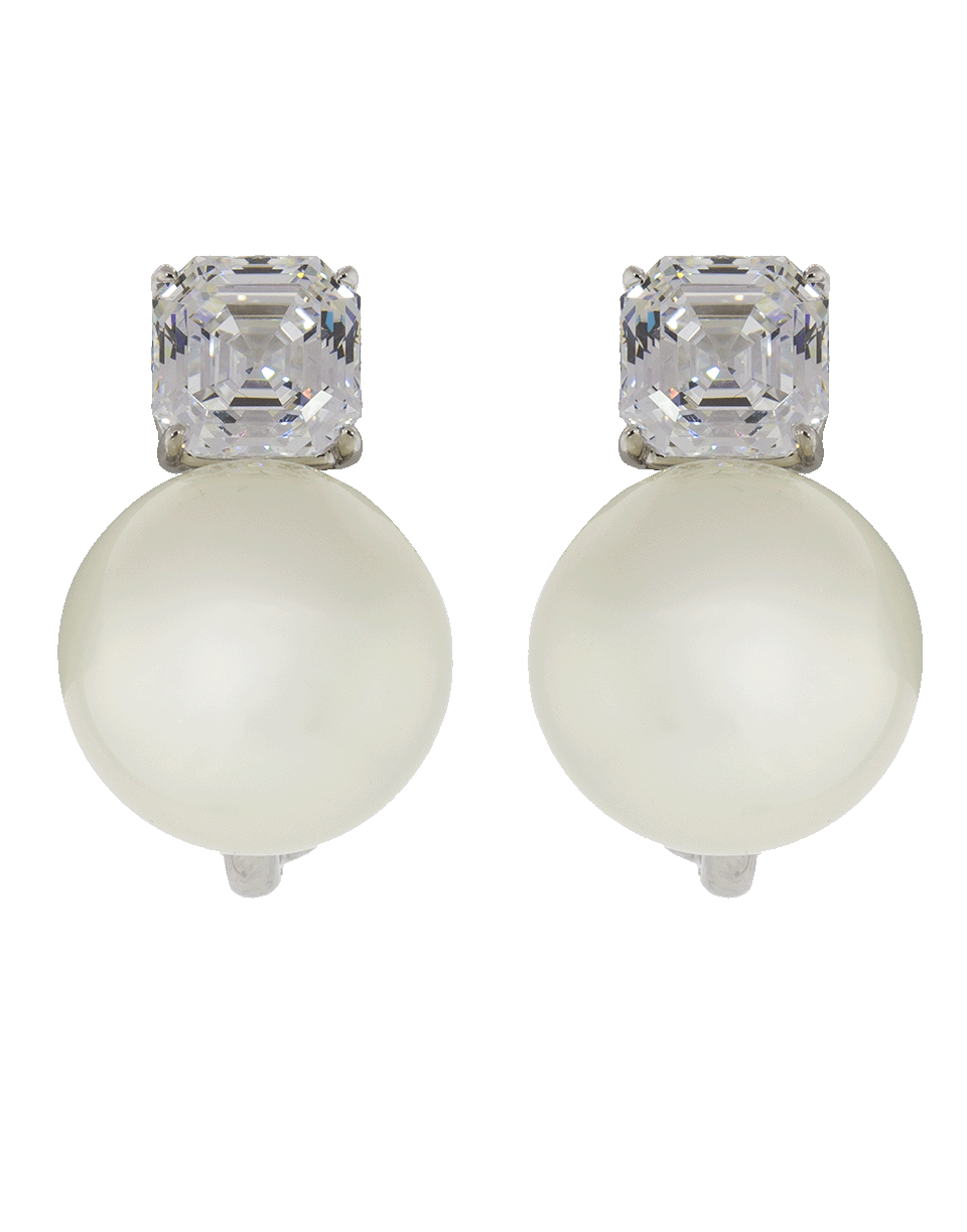 FANTASIA by DESERIO-Pearl And Asscher Cubic Zirconia Earrings-WHITE