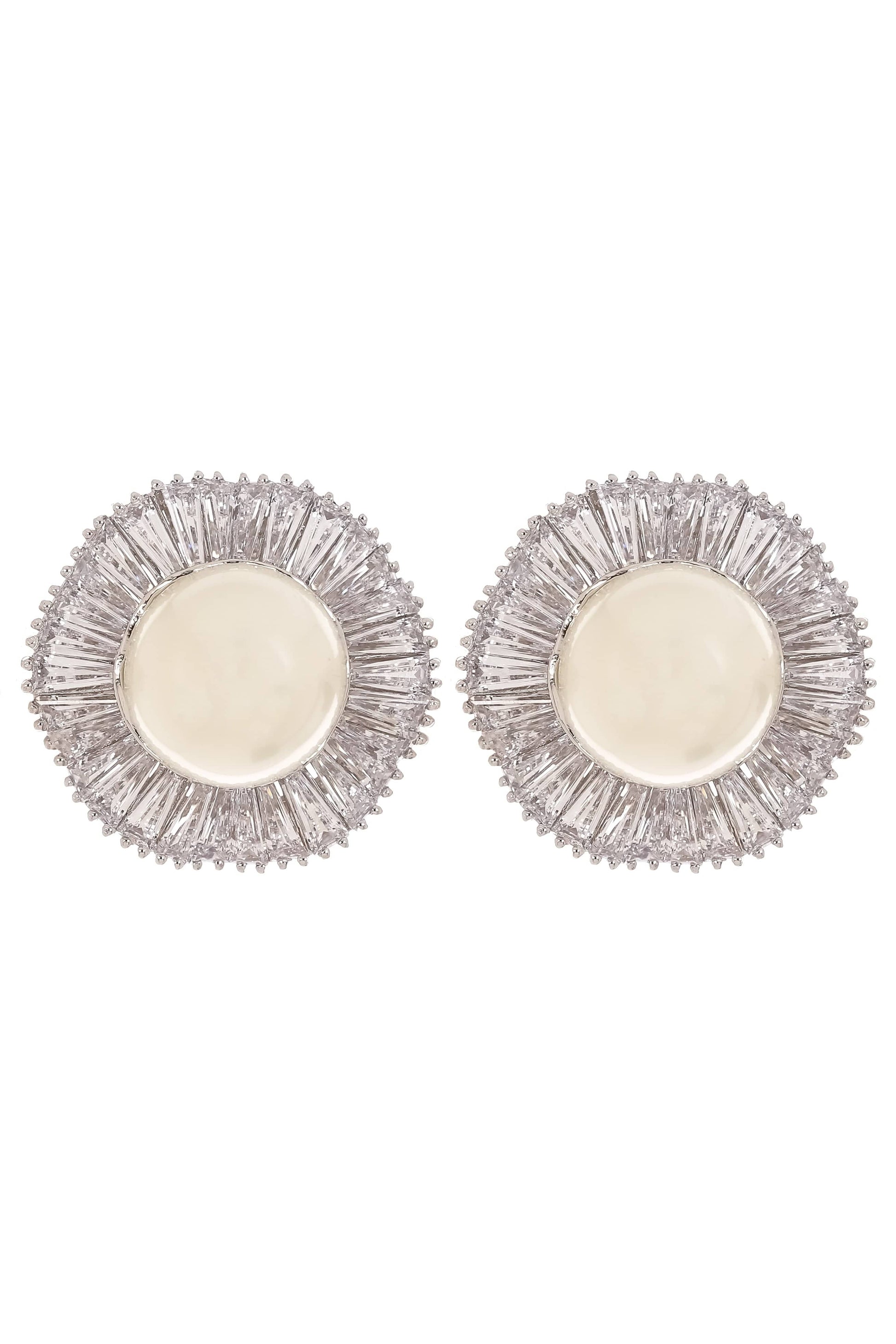 FANTASIA by DESERIO-Pearl and Baguette Button Earrings-WHITE
