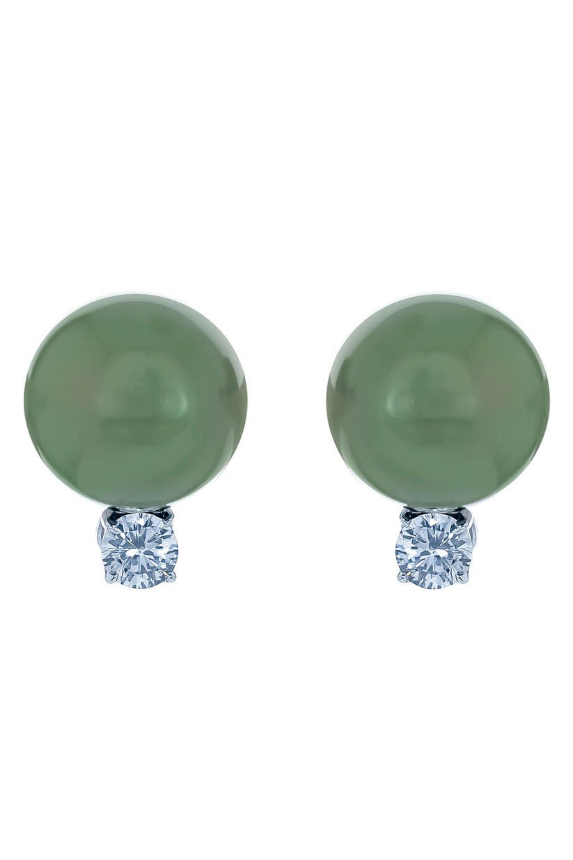 FANTASIA by DESERIO-Pearl CZ Round Earrings-WHITE