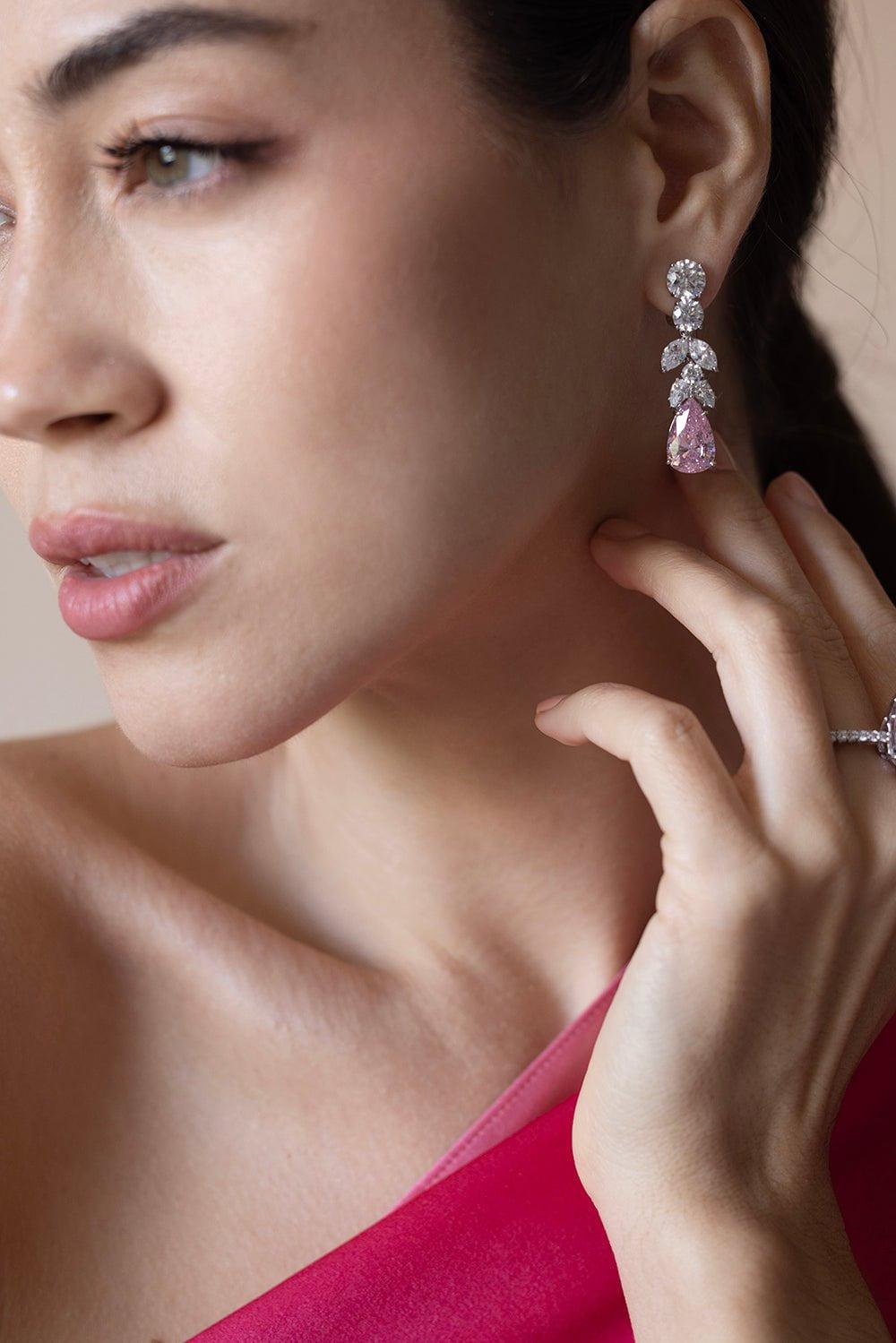 FANTASIA by DESERIO-Pink Pear Cluster Earrings-WHITE