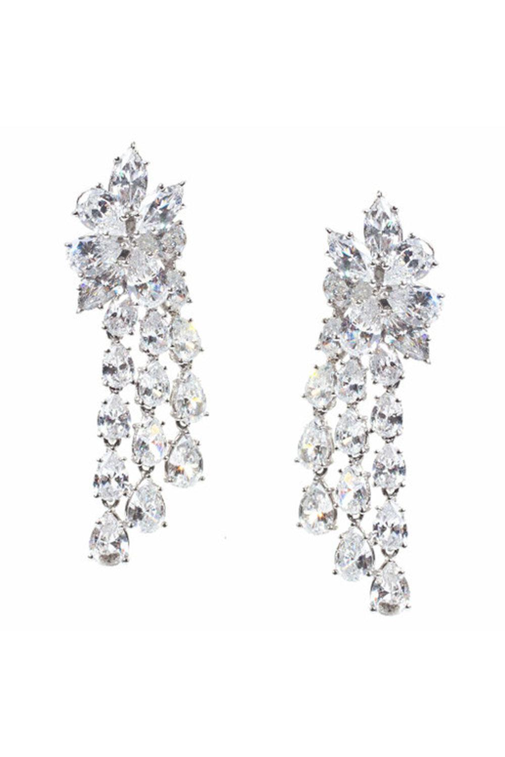Shooting Star Cluster Drop Earrings-WHITE-JEWELRYBOUTIQUEEARRING-FANTASIA by DESERIO