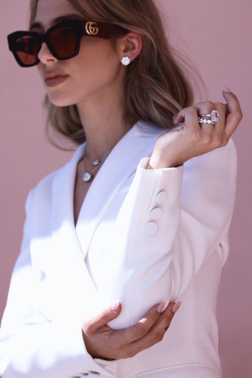 FANTASIA by DESERIO-Sparkling Flower Stud Earrings-WHITE