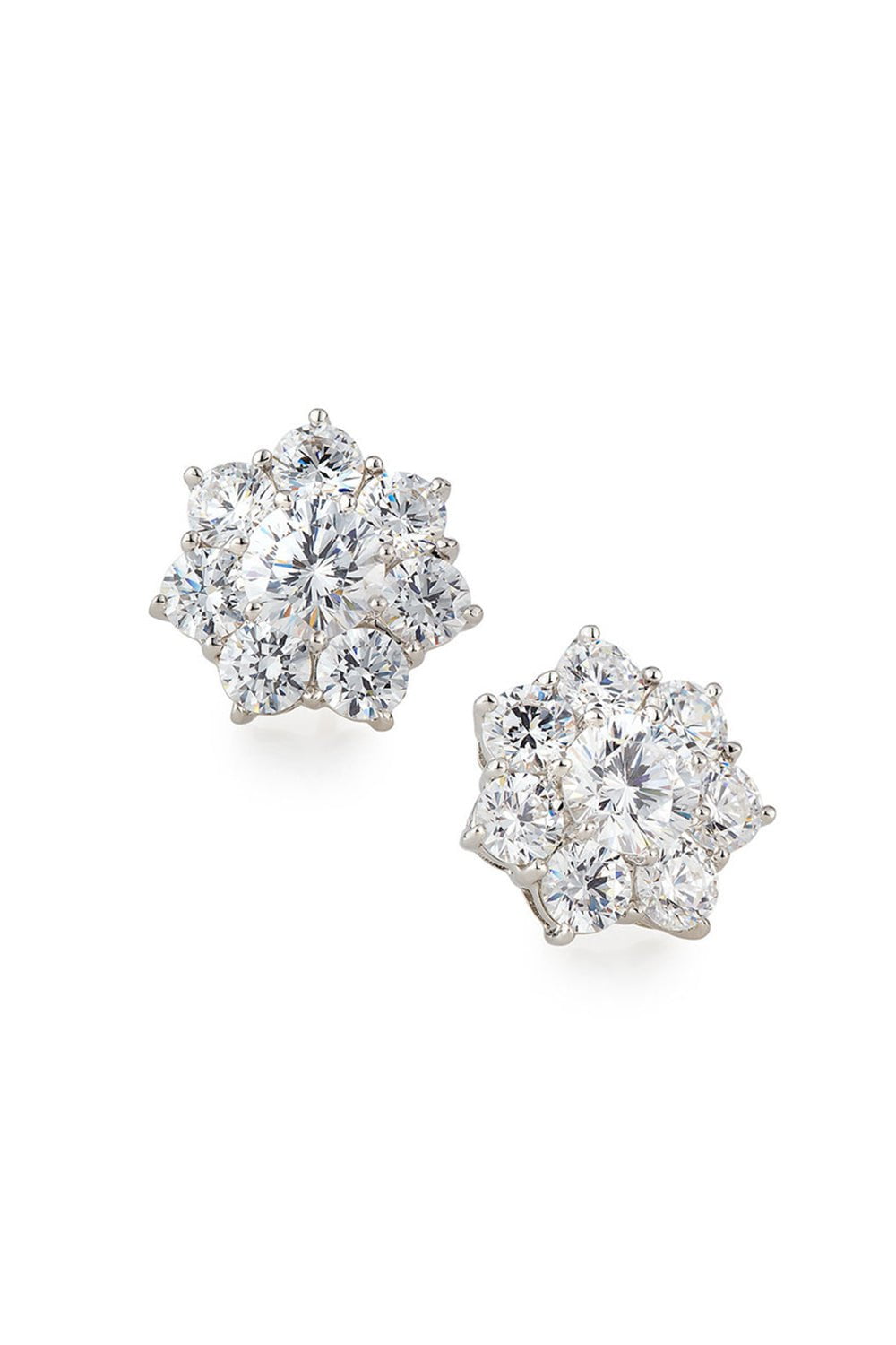 FANTASIA by DESERIO-Sparkling Flower Stud Earrings-WHITE