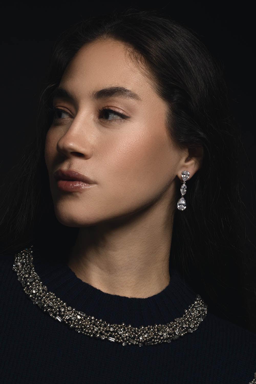 Three Drop Line Earrings-WHITE-JEWELRYBOUTIQUEEARRING-FANTASIA by DESERIO