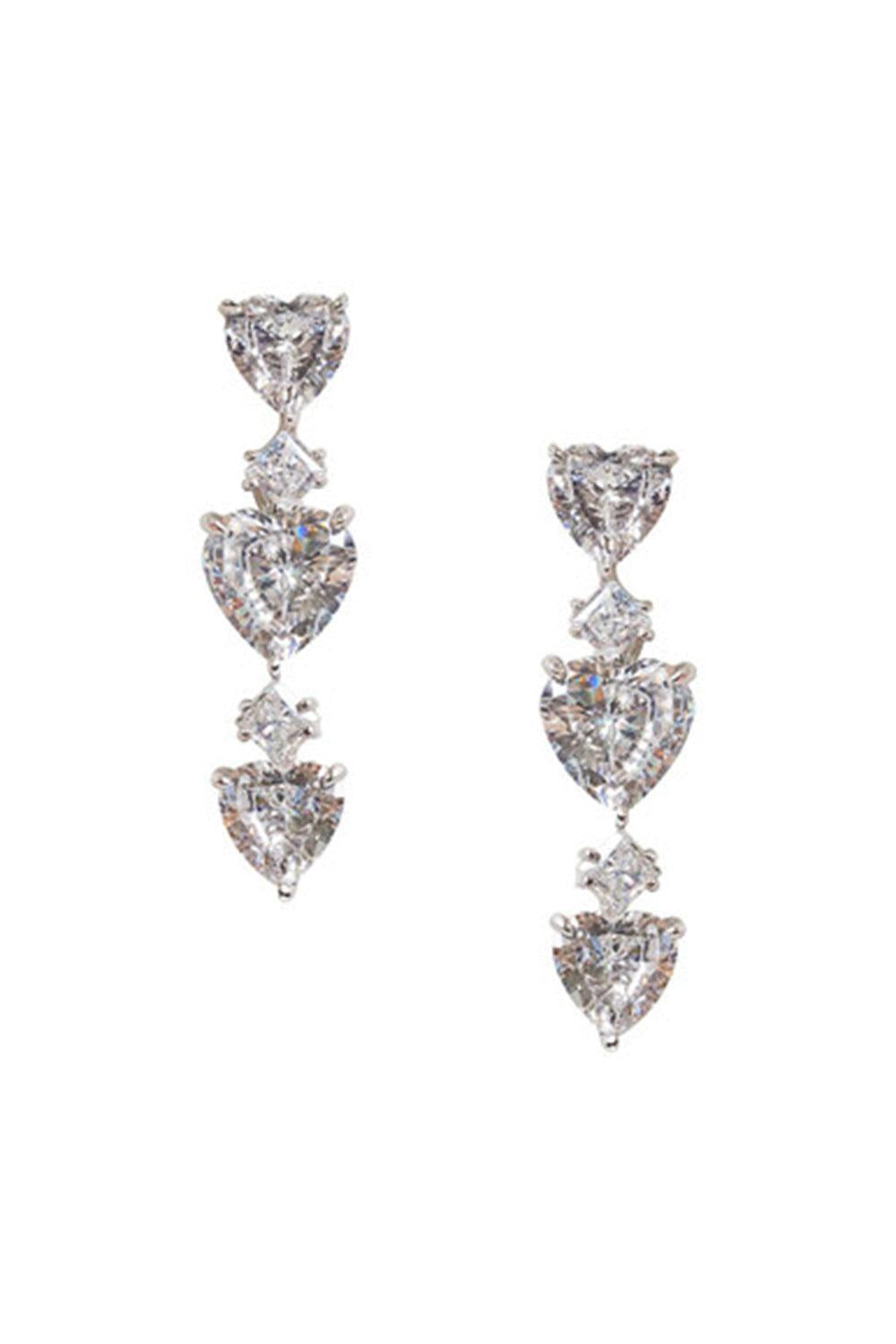 FANTASIA by DESERIO-Three Heart Drop Earrings-WHITE