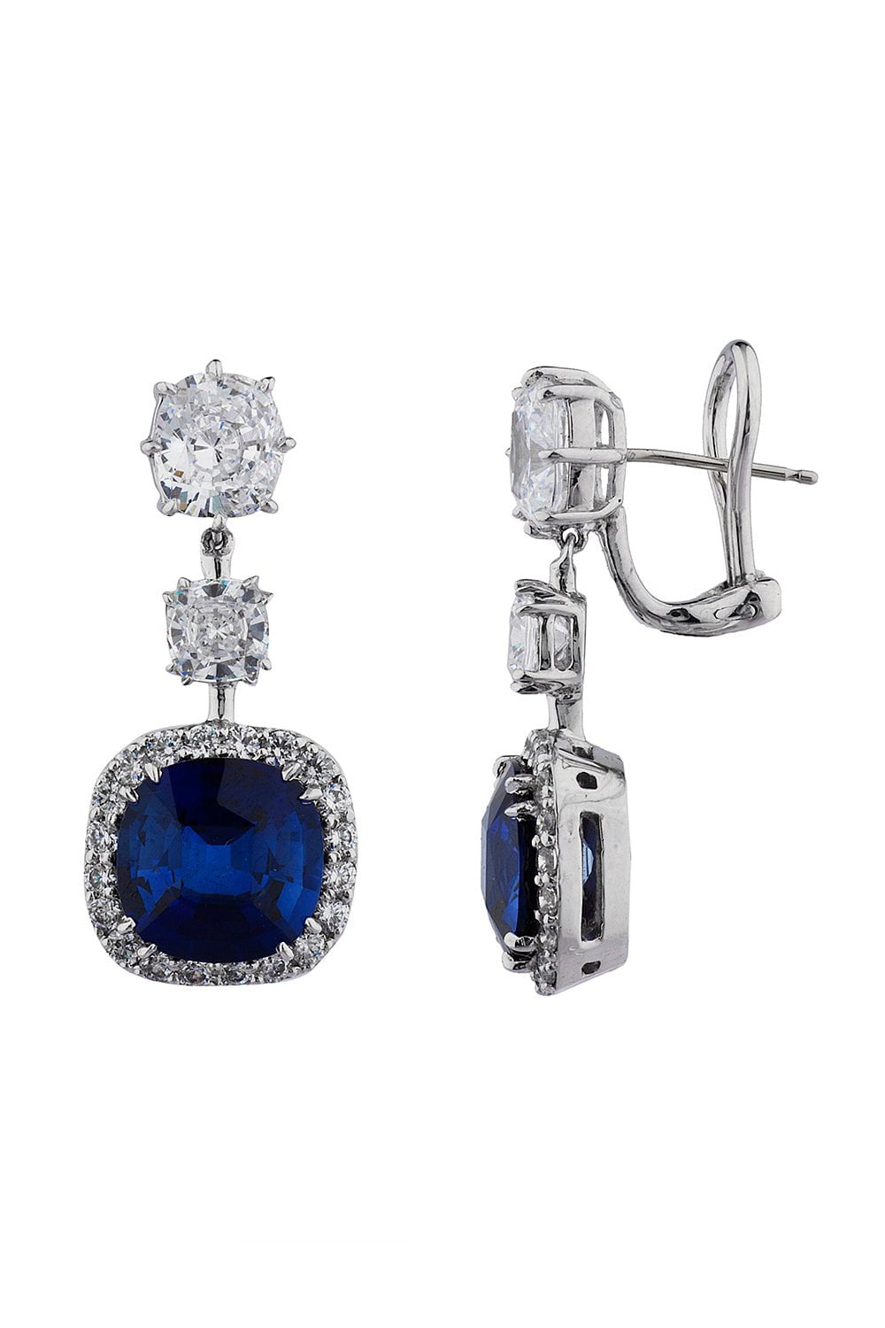 FANTASIA by DESERIO-Triple Cushion Blue Drop Earring-WHITE