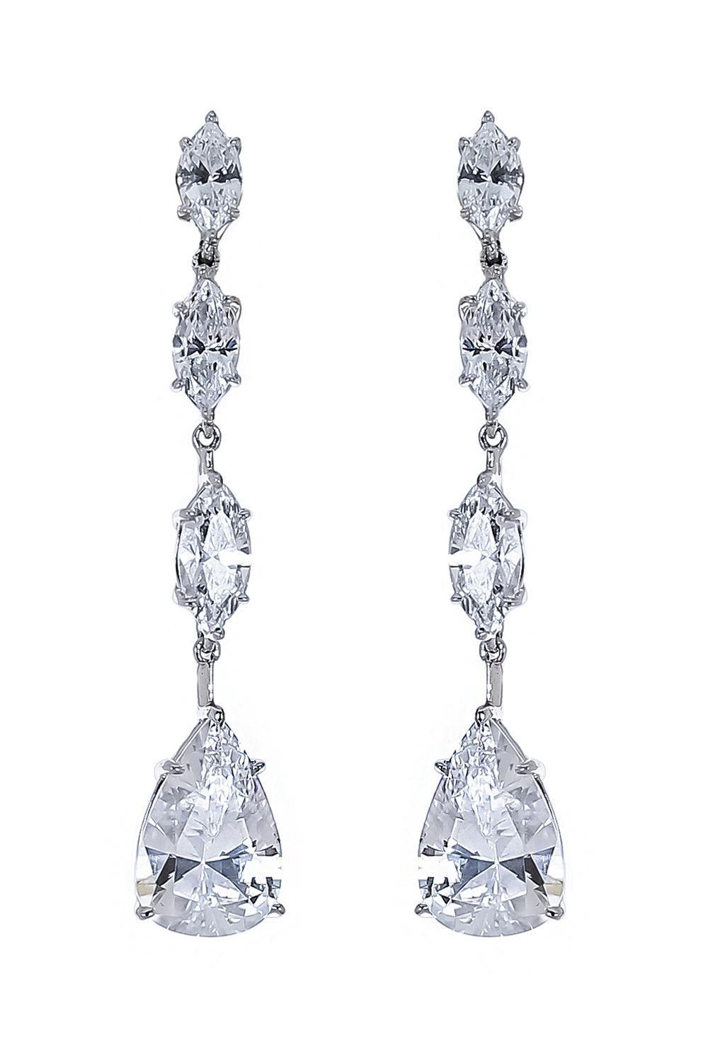 Triple Marquise Pear Drop Earrings-WHITE-JEWELRYBOUTIQUEEARRING-FANTASIA by DESERIO