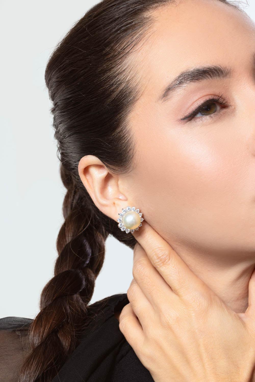 FANTASIA by DESERIO-White Pearl Cz Earrings-WHITE