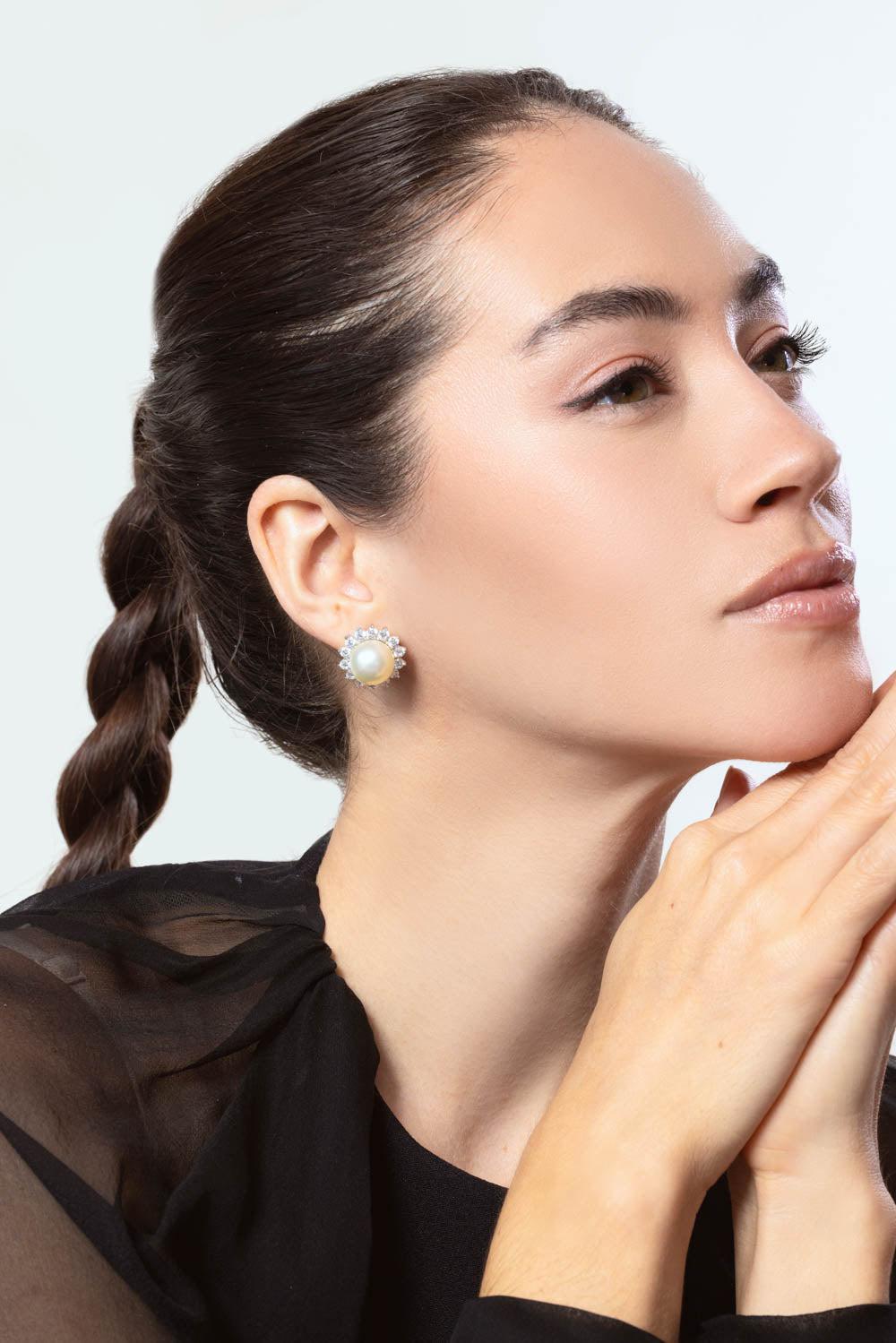 FANTASIA by DESERIO-White Pearl Cz Earrings-WHITE