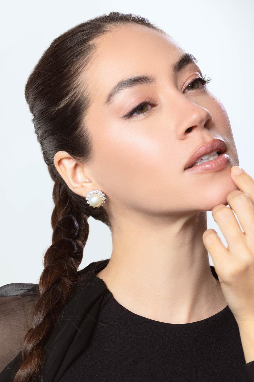 FANTASIA by DESERIO-White Pearl Cz Earrings-WHITE