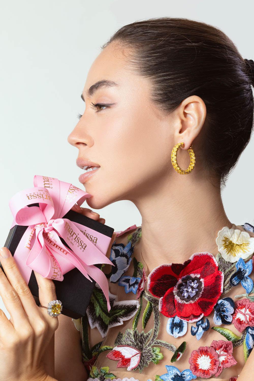 FANTASIA by DESERIO-Canary Radiant Cut Hoop Earrings-YELLOW