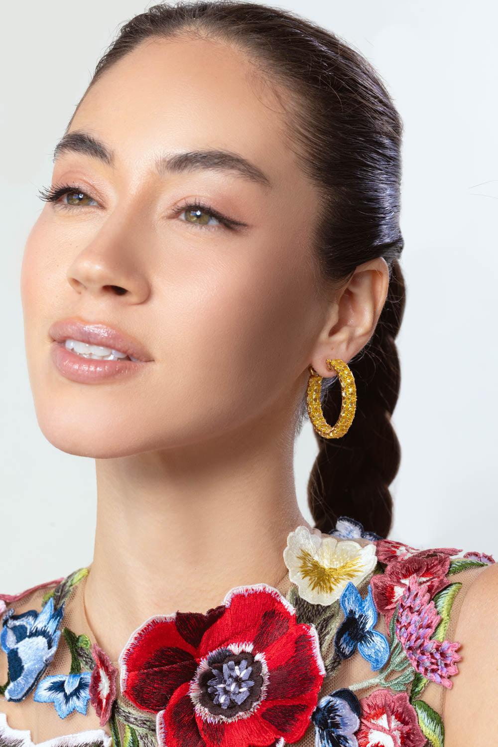 FANTASIA by DESERIO-Canary Radiant Cut Hoop Earrings-YELLOW