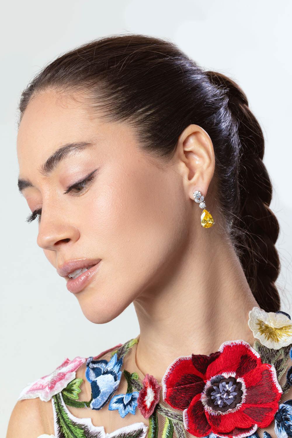 FANTASIA by DESERIO-Canary Teardrop Cluster Earrings-YELLOW
