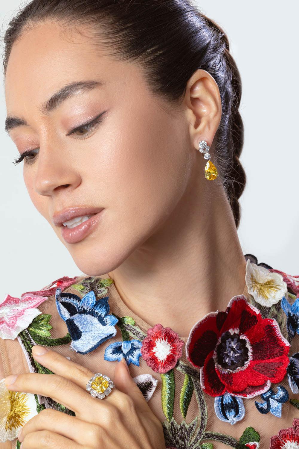 FANTASIA by DESERIO-Canary Teardrop Cluster Earrings-YELLOW