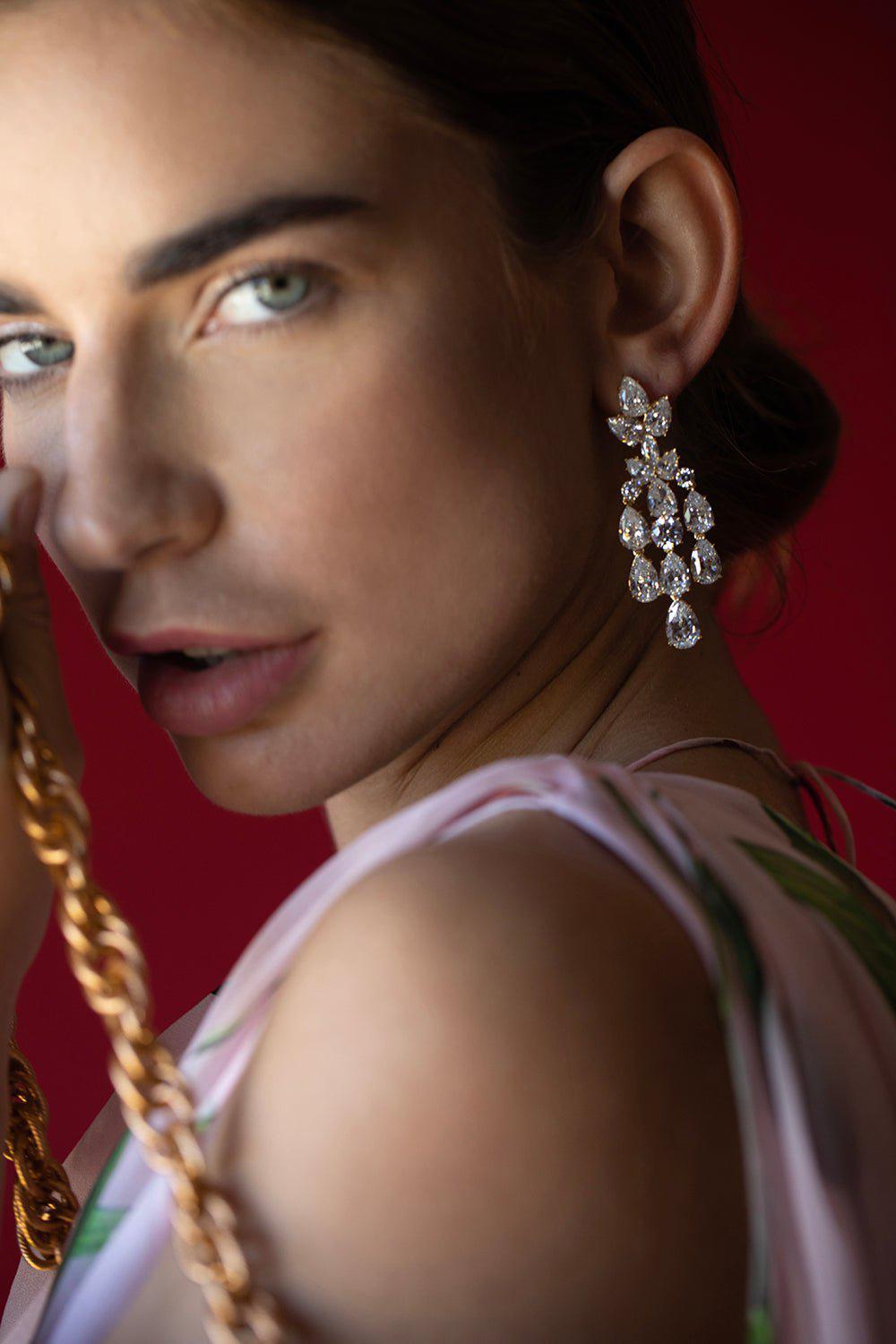 FANTASIA by DESERIO-Pear Chandelier Earrings-YELLOW