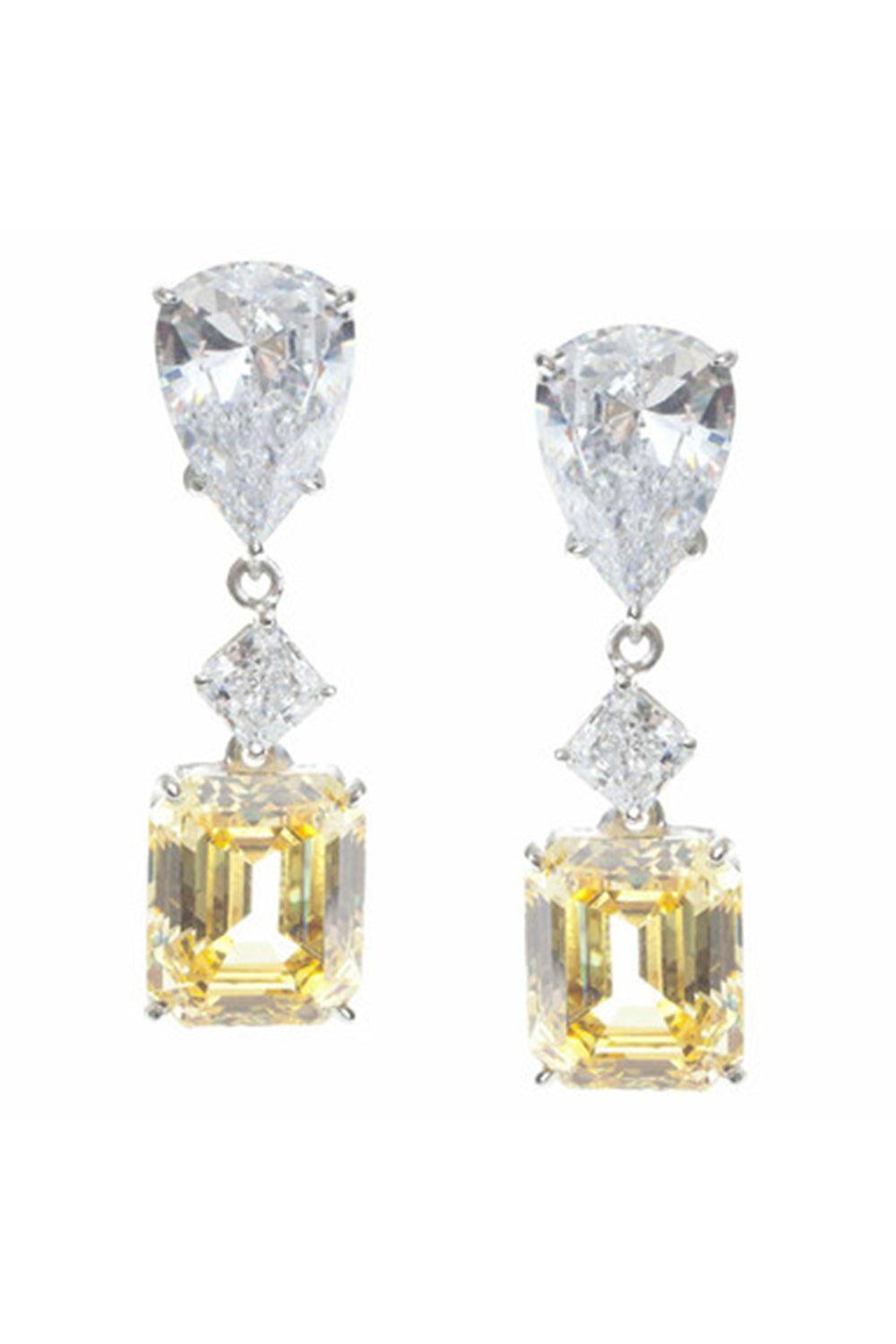 FANTASIA by DESERIO-Square Canary Cut Drop Earrings-YELLOW