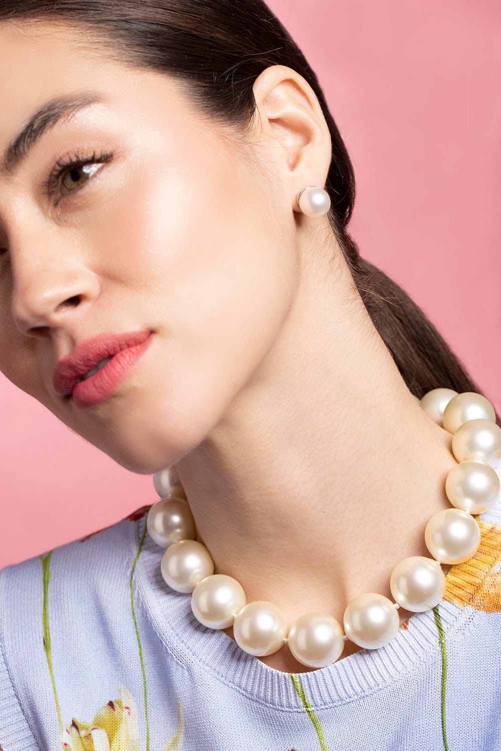 FANTASIA by DESERIO-Pearl With Cubic Zirconia Pave Ball Necklace-PEARL