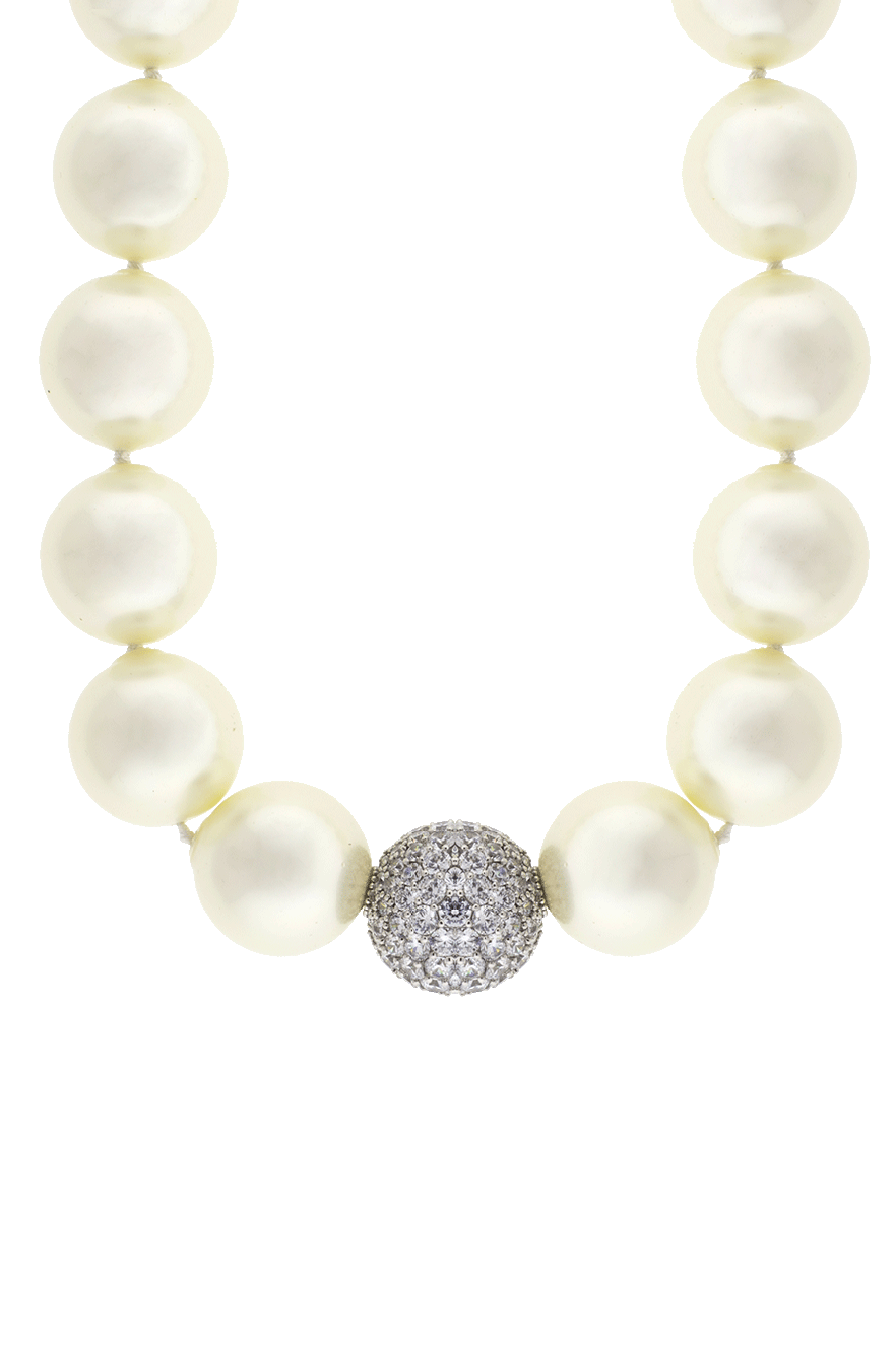 FANTASIA by DESERIO-Pearl With Cubic Zirconia Pave Ball Necklace-PEARL