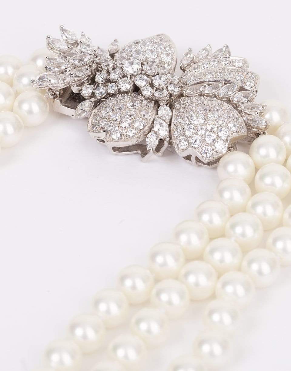 FANTASIA by DESERIO-Multi-Strand Pearl Necklace with Moto Clasp-PRL/CZ