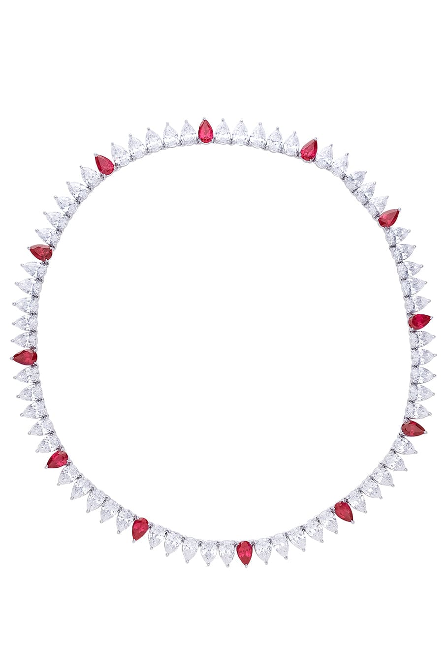 FANTASIA by DESERIO-Red CZ Pear Shape Tennis Necklace-RED