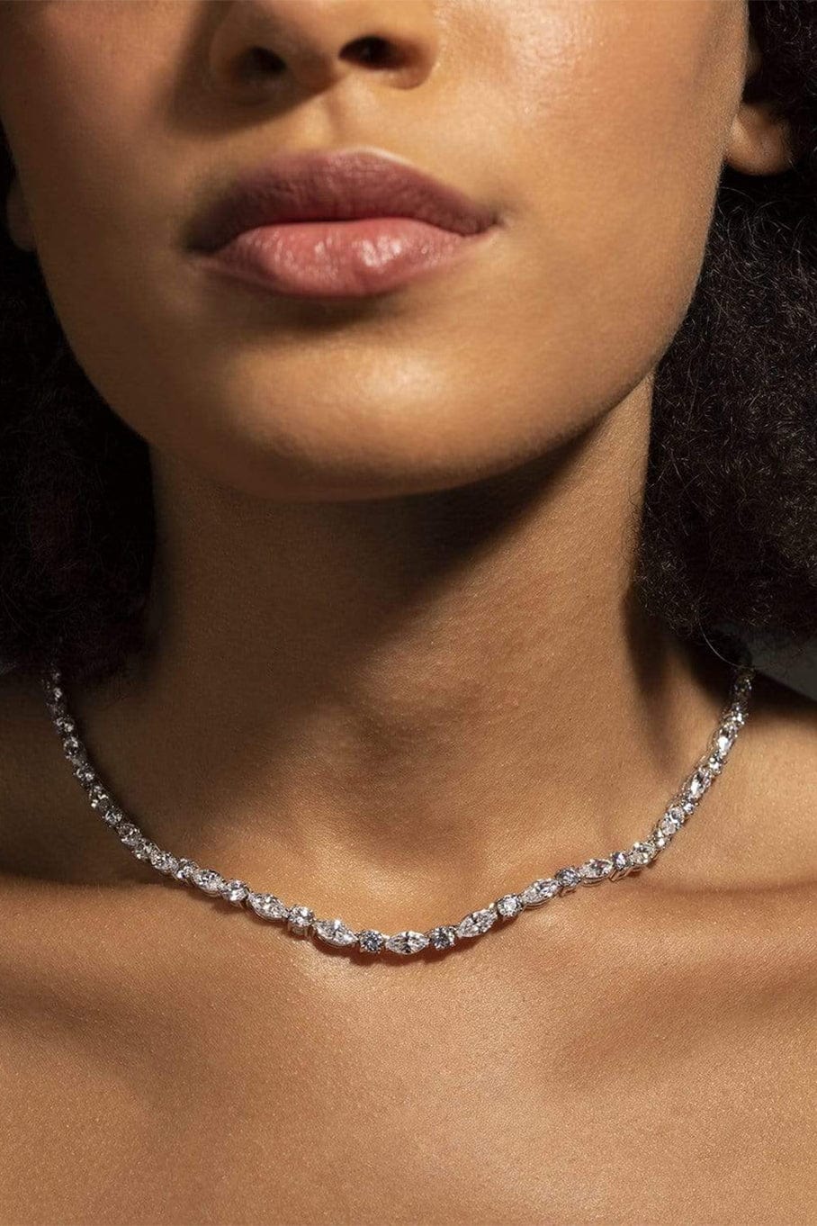 FANTASIA by DESERIO-Marquis and Round Cubic Zirconia Necklace-SILVER