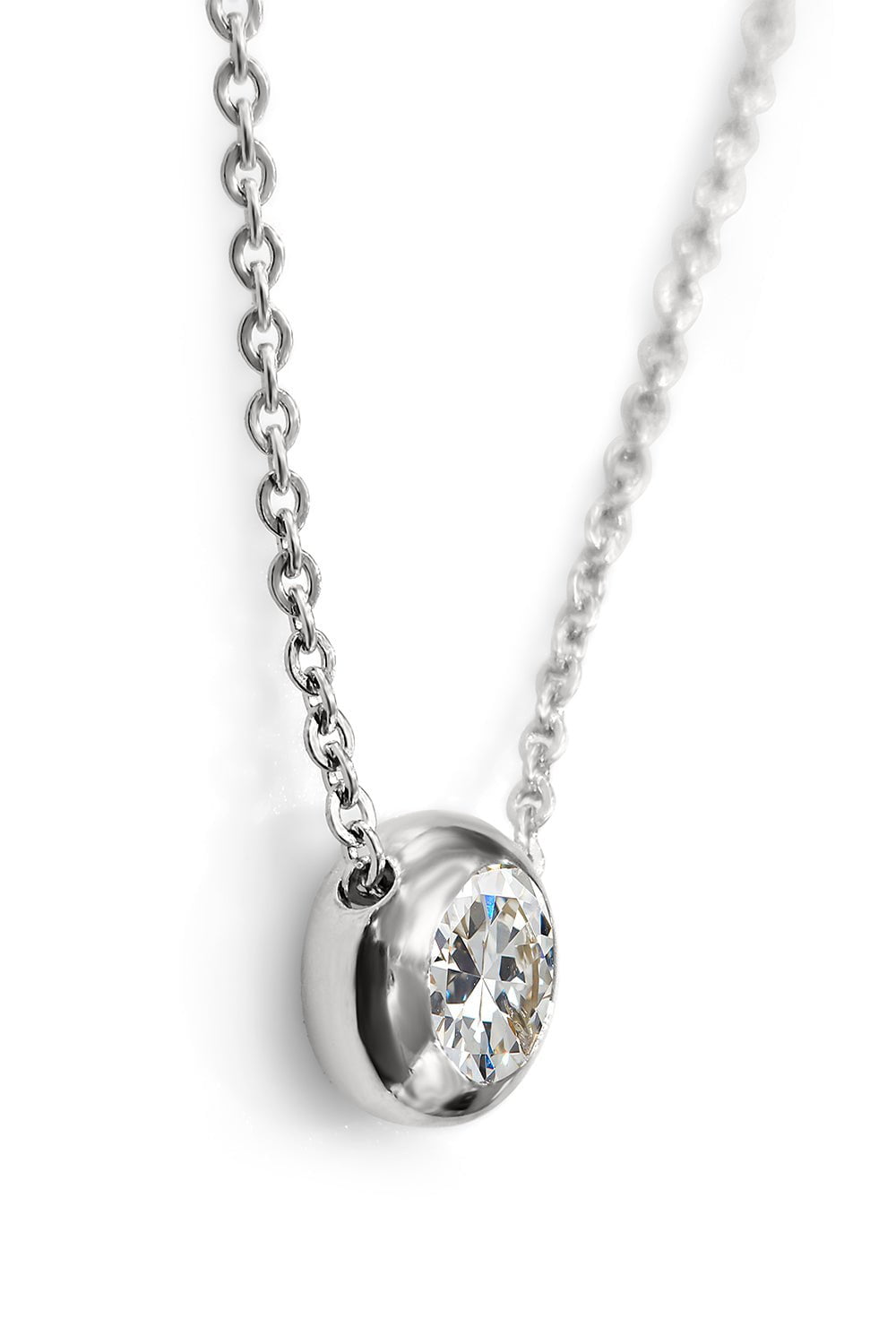 FANTASIA by DESERIO-Bezel Set Round Pendant Necklace-WHITE