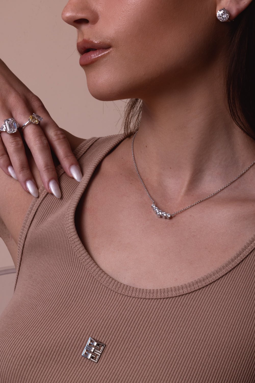 FANTASIA by DESERIO-Graduated Five Stone Pendant Necklace-WHITE